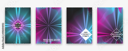 Brochure design with halftone wave lines and neon gradients. Vector illustration.