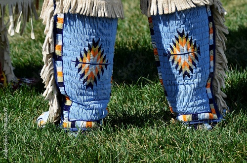 Aboriginal handmade beaded leggings, worn during a Pow Wow ceremony
