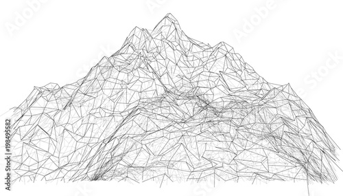 Wireframe polygonal landscape. 3d illustration