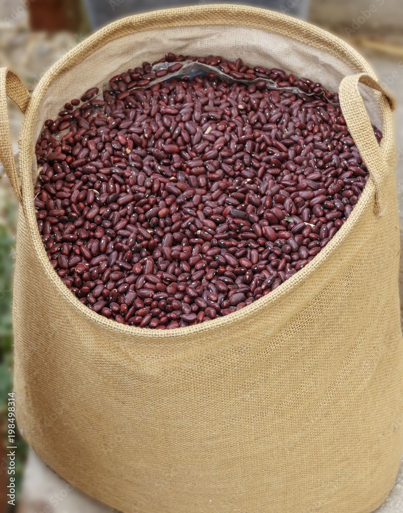 Large bag of sackcloth filled with red beans food Large bag of sackcloth filled with red beans food