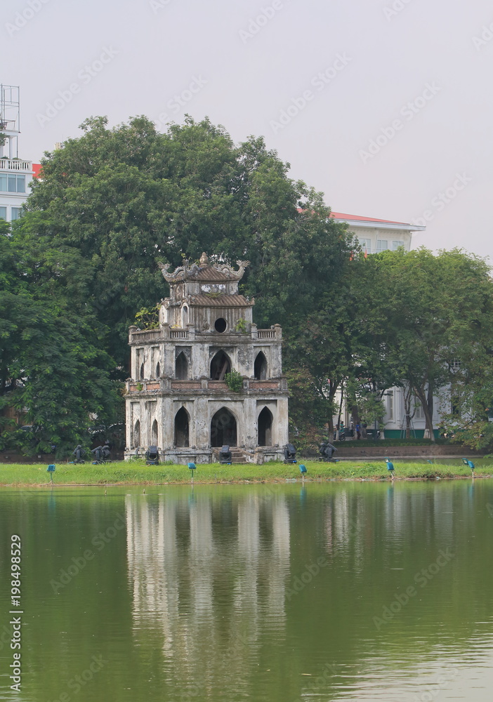 Hoan Kiem lake cityscape in Hanoi Vietnam