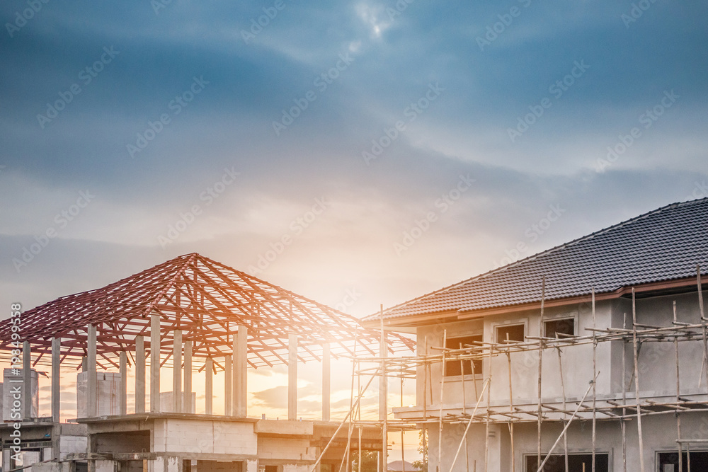 construction residential new house in progress at building site