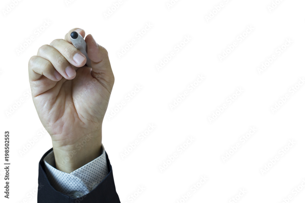 Fototapeta premium Man's hand in electronics screen drawing