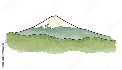 Mountain Fuji in Japan. Vintage color vector engraving illustration