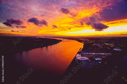 colorful sunset over the Detroit River