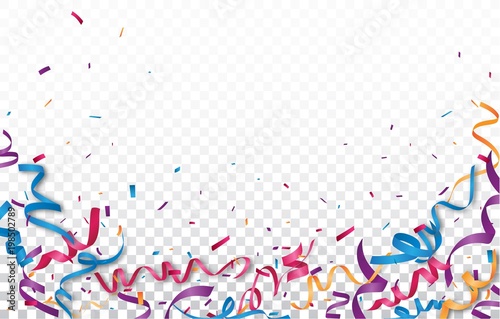 Celebration with Colorful ribbon and confetti, isolated on transparent background