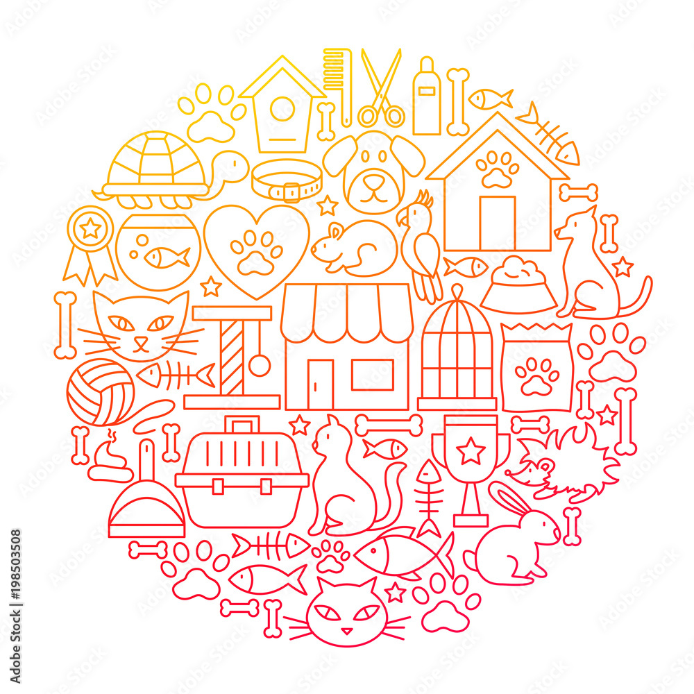 Pet Shop Line Icon Circle Design Pet Shop Line Icon Circle Design