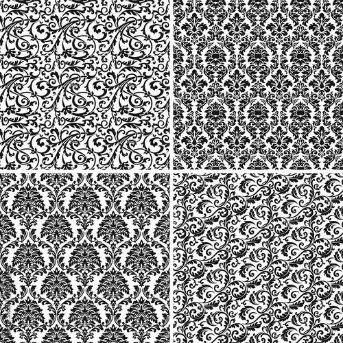 Damask arabesque baroque vector seamless pattern wallpaper collection in black and white