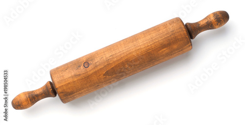 Retro wooden rolling pin plunger on white isolated background