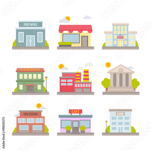 Fototapeta Naklejka Na Ścianę i Meble -  Collection of colorful vector flat city buildings for web design and illustration