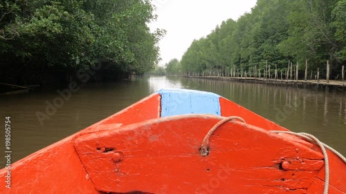 Boat view moving forward nearly mangrove forest at the river estuary the conserve sea nature environment photo