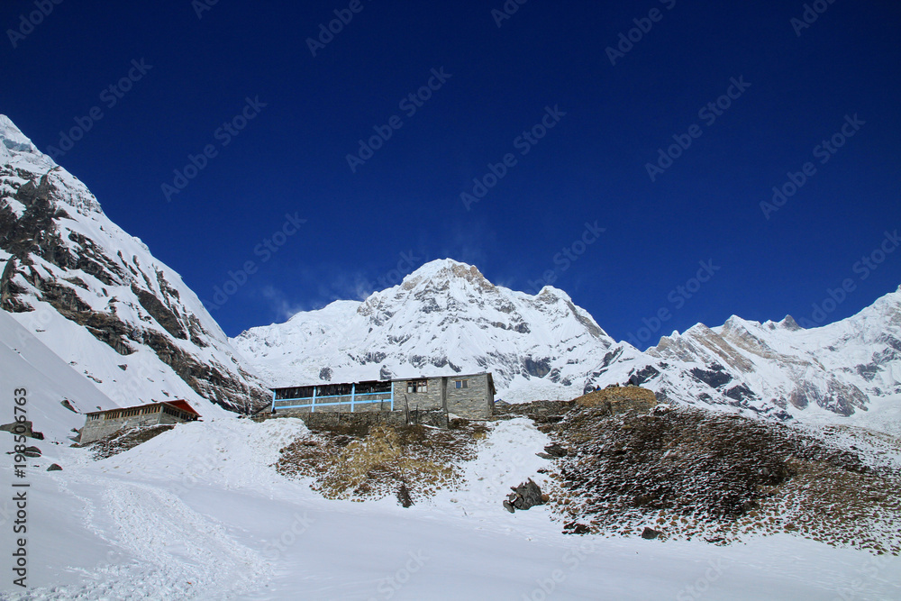Annapurna Base Camp - 4,130 m and Annapurna South - 7,219 m (23,684 ft), Annapurna Massif, Himalayas, Nepal 