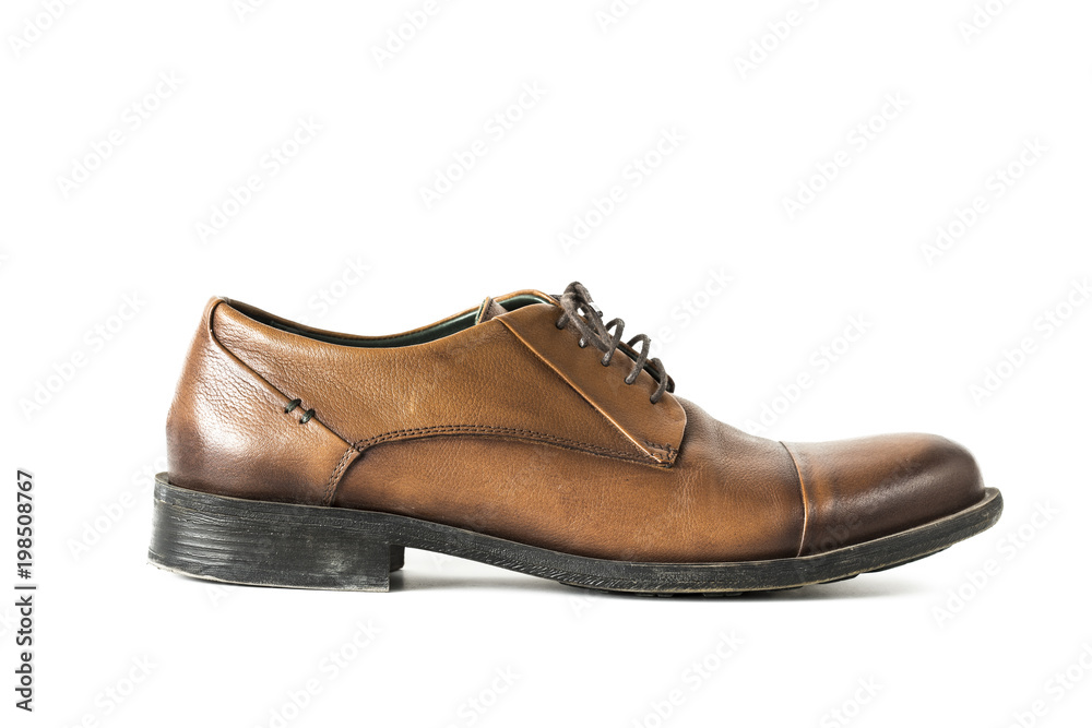 Brown Leather casual man shoe isolated white background Brown Leather casual man shoe isolated white background