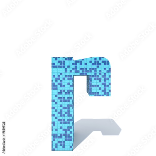 Conceptual blue light and dark square mosaic ceramic or glass tiles font isolated on white background. 3D illustration of bathroom or pool abstract texture pattern for education or spa concept design