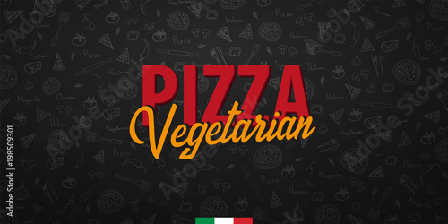 Pizza food menu for restaurant and cafe. Design banner with hand-drawn graphic elements in doodle style. Vector Illustration