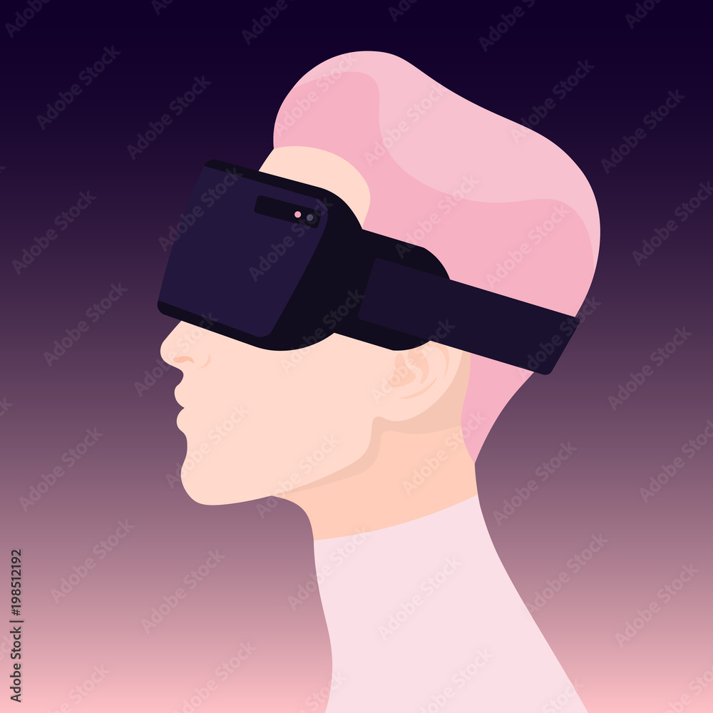 Vr world. Man profile. Virtual reality glasses. Amazed face. Vector  illustration vector de Stock | Adobe Stock