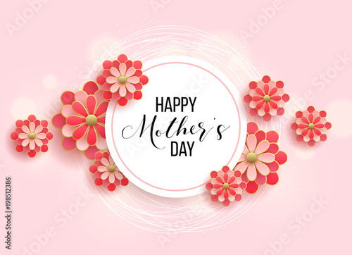 Happy mother's day layout design with roses, lettering, ribbon, frame, dotted background. Vector illustration. Best mom / mum ever cute feminine design for menu, flyer, card, invitation.