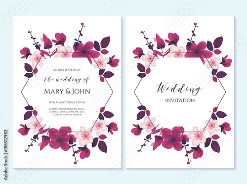 Wedding invitation, thank you card, save the date card. Wedding invitation, baby shower, menu, flyer, banner template with wreath, blue, arrow. Elegant vintage hipster rustic wedding invitation.