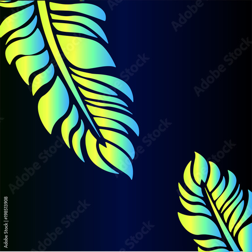 Bright neon feathers on a gradient background - layout for a beautiful poster...