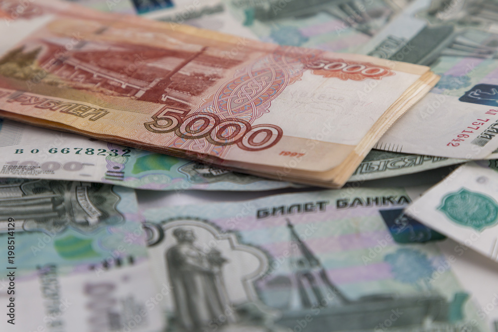 Russian money. Banknotes 1000 rubles, 5000 rubles Russian money. Banknotes 1000 rubles, 5000 rubles