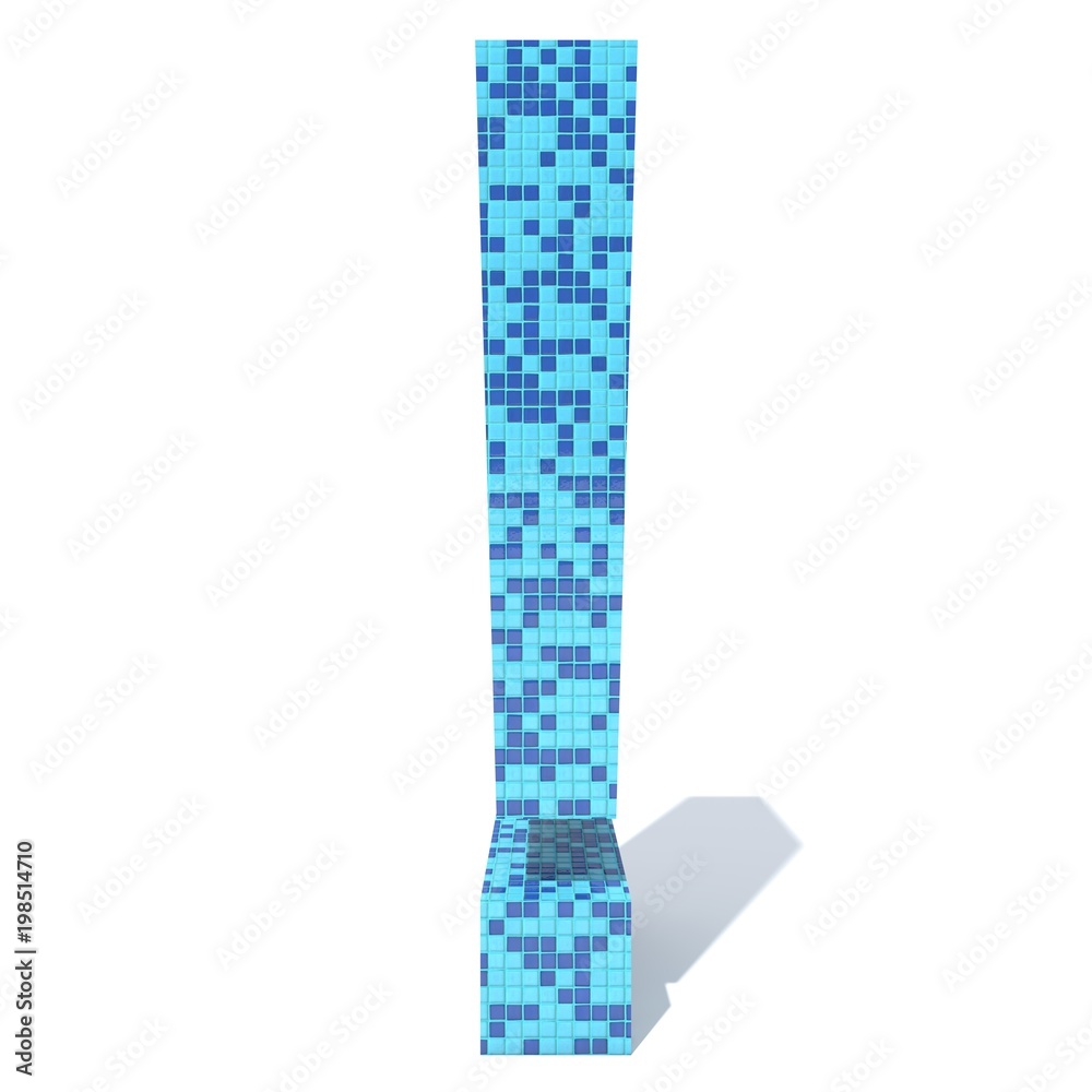 Conceptual blue light and dark square mosaic ceramic or glass tiles font isolated on white background. 3D illustration of bathroom or pool abstract texture pattern for education or spa concept design Conceptual blue light and dark square mosaic ceramic or glass tiles font isolated on white background. 3D illustration of bathroom or pool abstract texture pattern for education or spa concept design