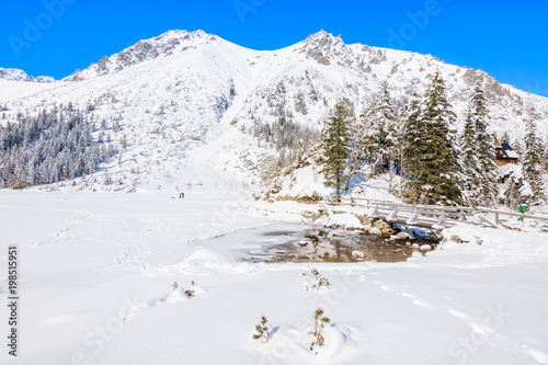 Winter landscape in valley near Morskie Oko lake, Tatra Mountains, Poland