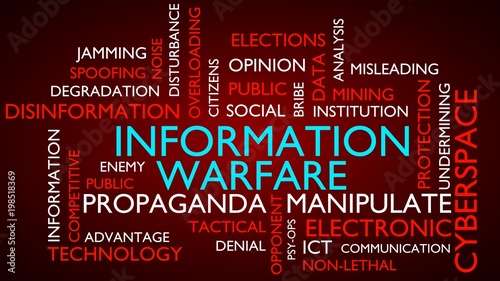 Information warfare word tag cloud. 3D rendering, red variant. photo