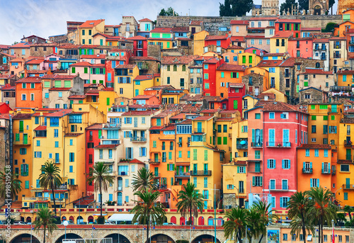 Obraz na płótnie Colorful houses in old part of Menton, French Riviera, France w salonie
