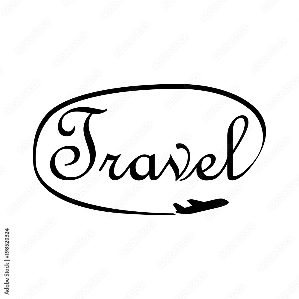 Fototapeta premium Logotipo Travel en ovalo con avion en color negro