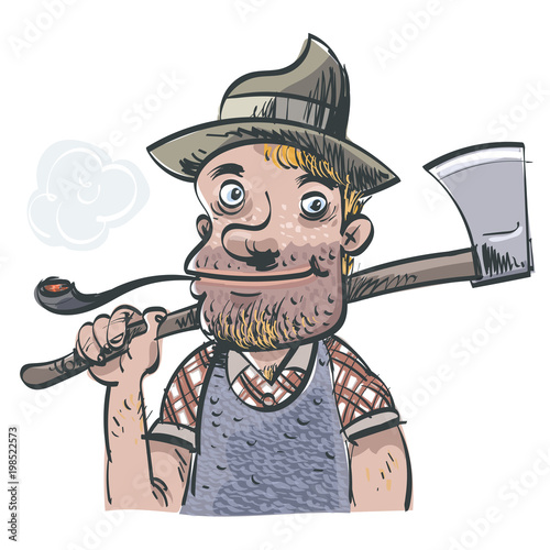 Lumberjack holding an axe. Vector illustration isolated on white background