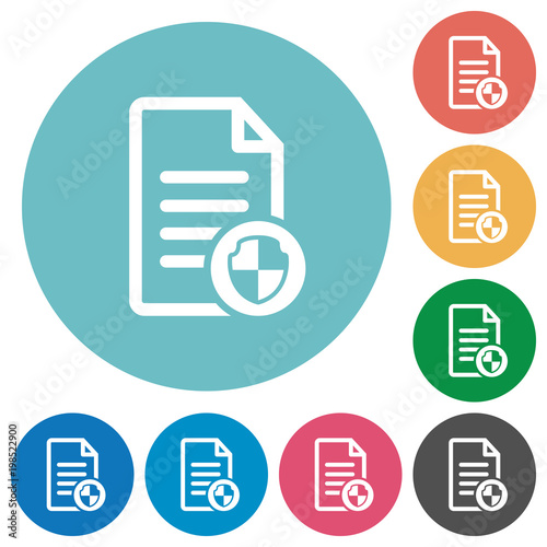 Document protect flat round icons
