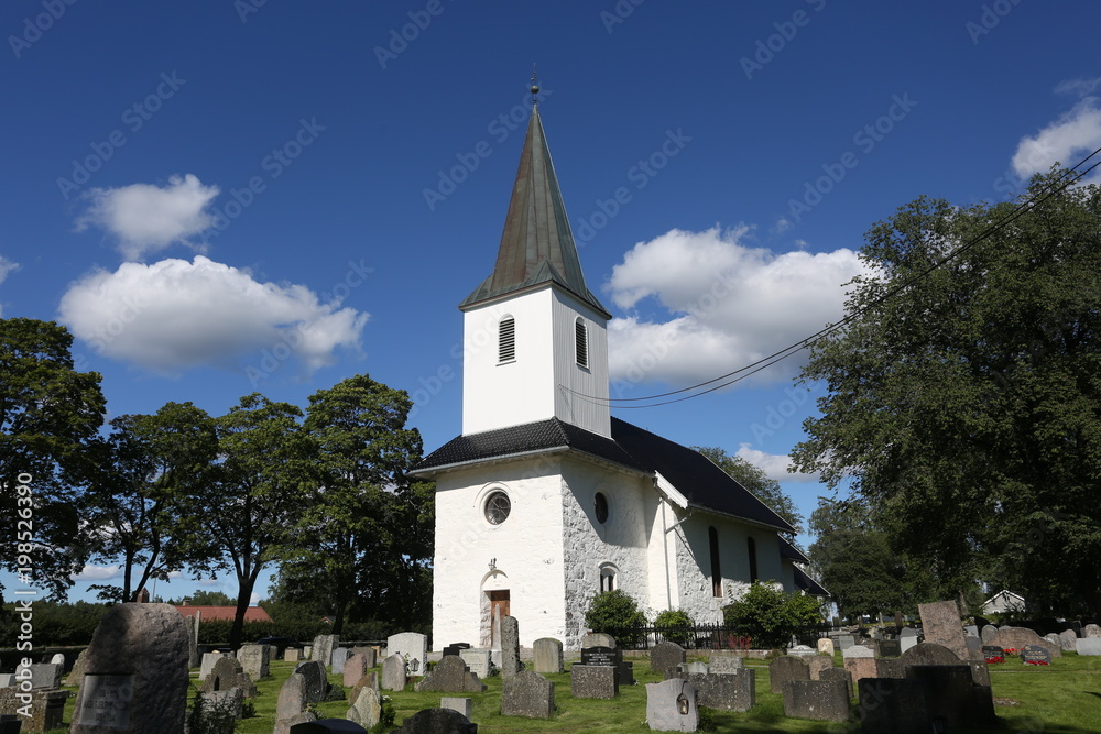 Church in Norway on sunny weather and blue sky