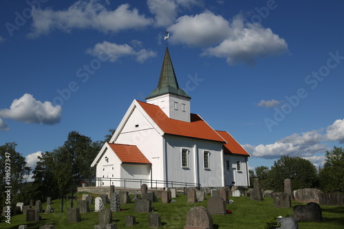Church in Norway on sunny weather and blue sky