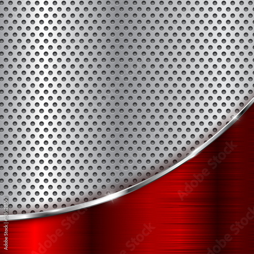 Metal perforated background with red chrome wave