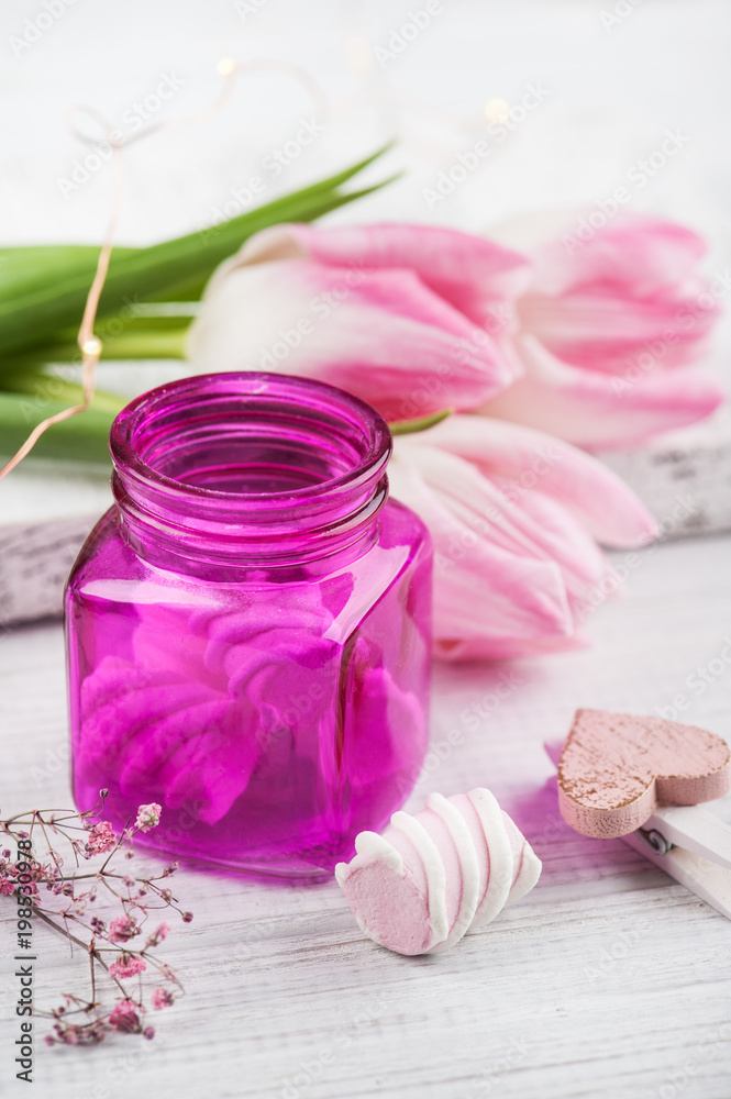 Tulips and pink bottle Tulips and pink bottle