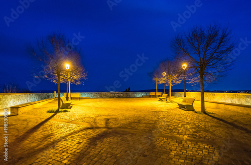 Bracciano (Italy) - The medieval historic center of the town in province of Rome famous for his castle and the lake. Here in the blue hour. photo