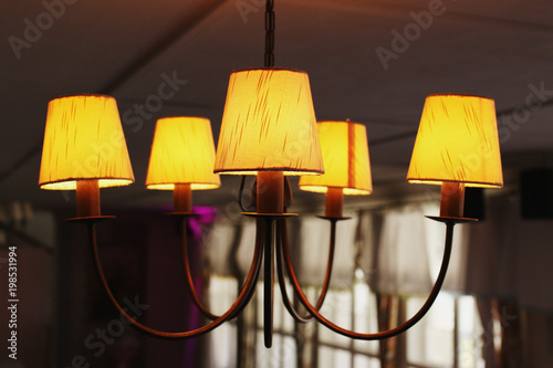 chandelier in a restaurant close up