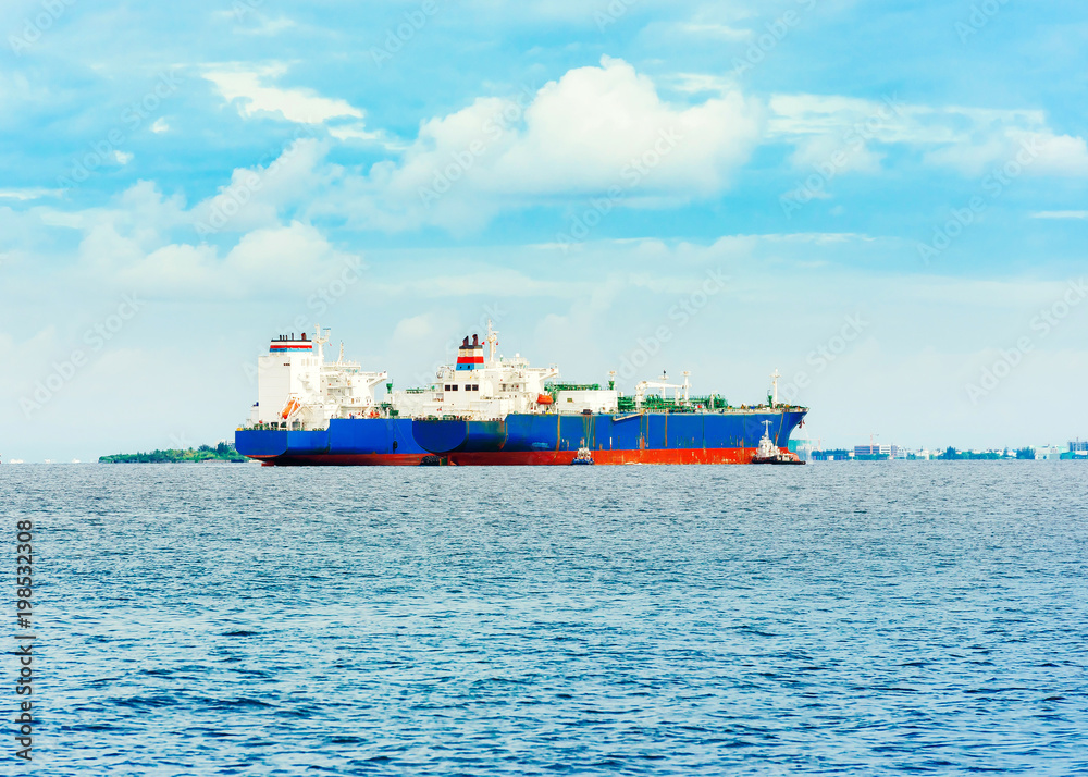 Fototapeta premium View of merchant ships in the Indian ocean, Male, Maldives. Copy space for text.