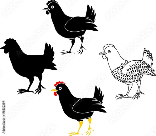 Set of different hens