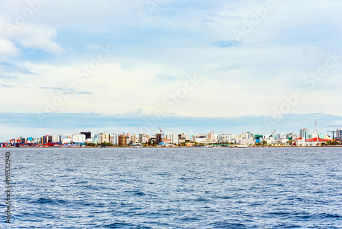 View of the city of Male - "the capital of the Maldives". Copy space for text.