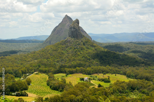 Mountains Beerwah and Coonowrin in Glass House Mountains region in Queensland, Australia. photo