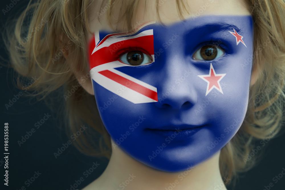 Child with a painted flag of New Zealand Child with a painted flag of New Zealand