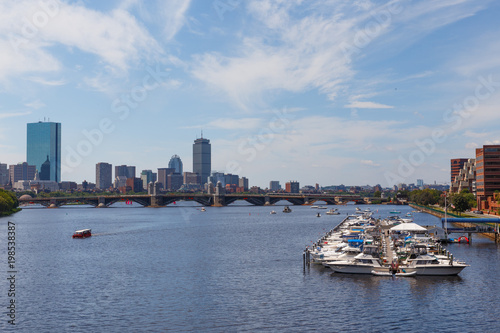 View of the Boston and the Charles River. Tour boat on the Charles River, Boston © EvgeniiAnd