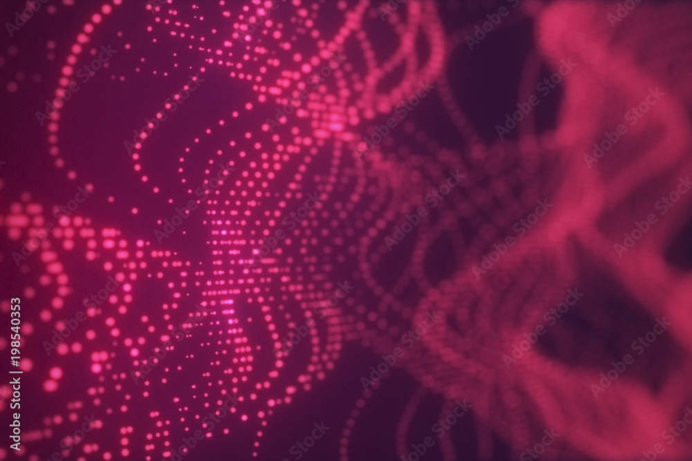 Fototapeta premium Abstract red cg wave texture with glowing defocused particles. Cyber or technology digital landscape background. 3d rendering