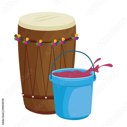 holy drum with color powder in pot