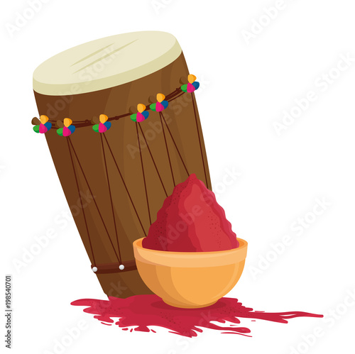 holy drum with color powder in pot