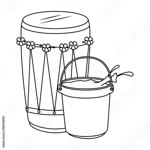 holy drum with color powder in pot