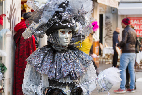 Venezia (Venice), Italy. 2 February 2018. A person in mask on carnival in Venice.