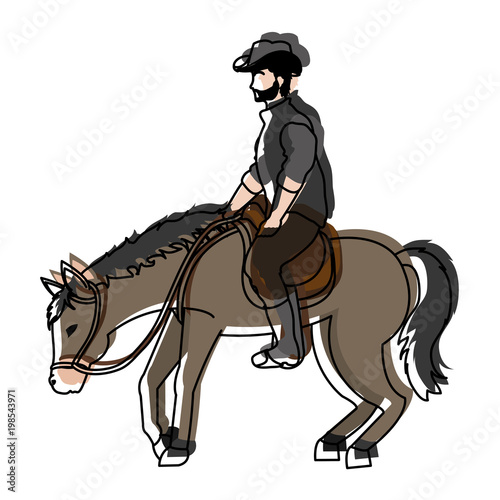 moved color man with hat ride horse animal