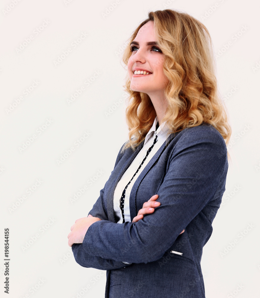 smiling business woman looking on copy space. smiling business woman looking on copy space.